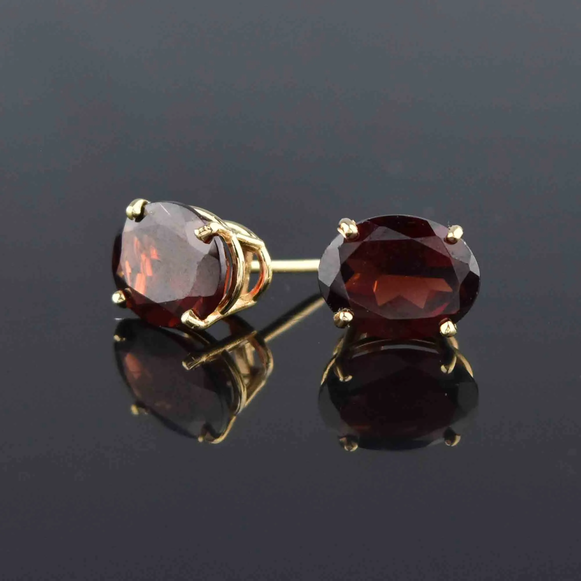 Oval 14K Gold 4.4 CTW Garnet Stud Earrings