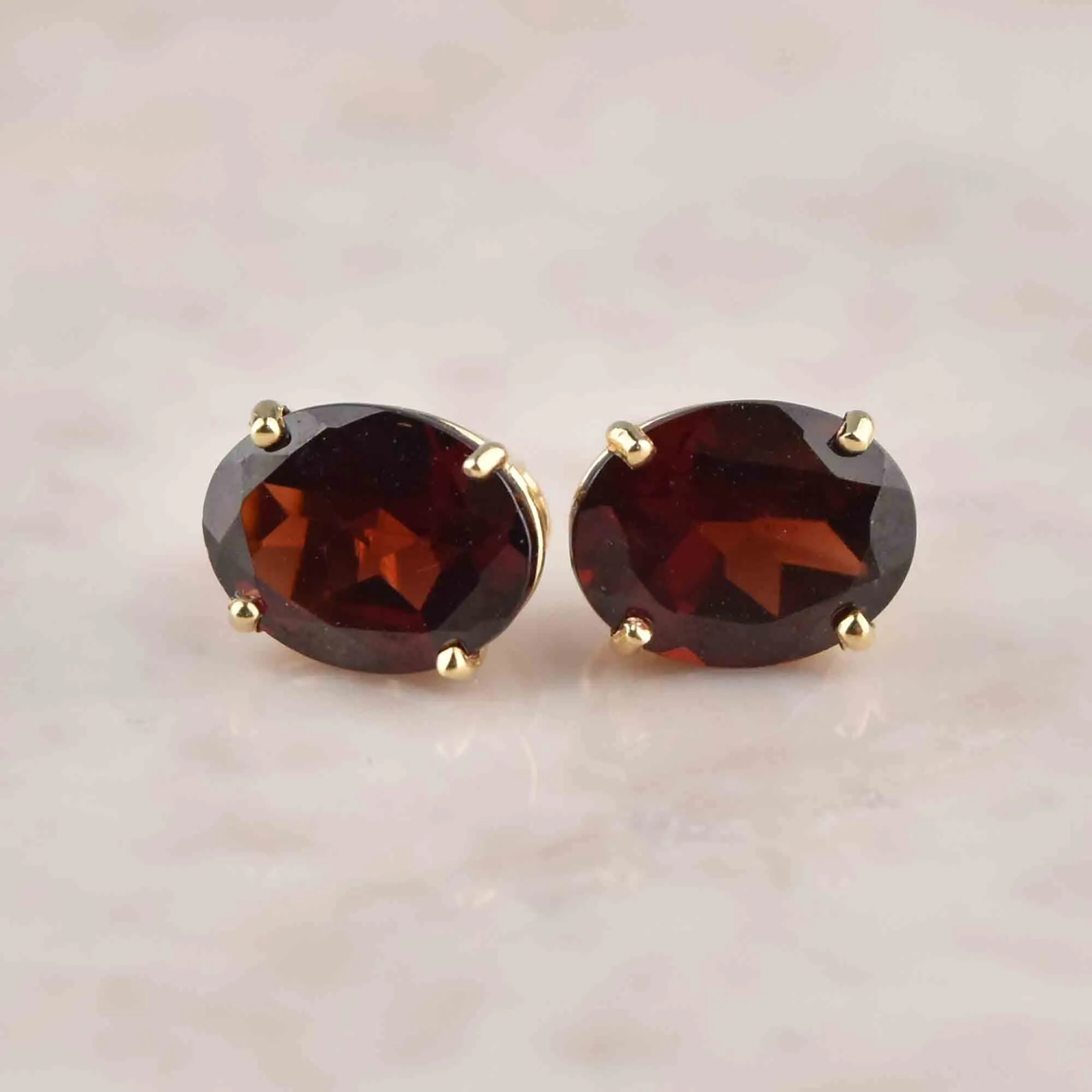 Oval 14K Gold 4.4 CTW Garnet Stud Earrings