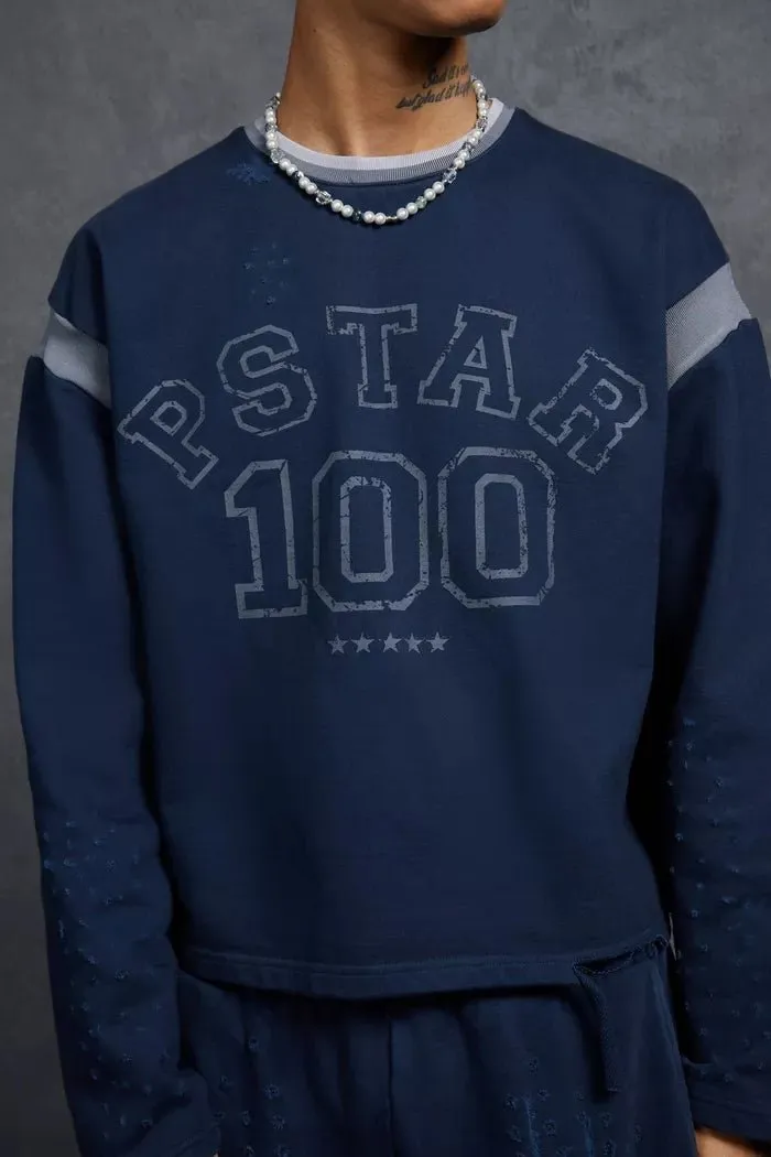 P-Star Oversized Cropped Sweatshirt 100 Print Navy