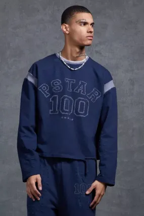 P-Star Oversized Cropped Sweatshirt 100 Print Navy