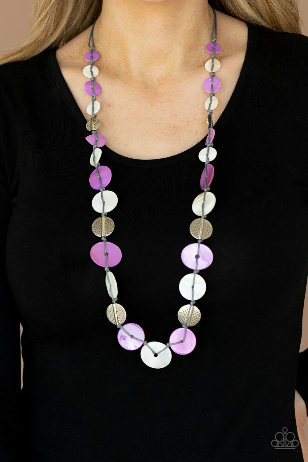 Paparazzi Necklace ~ Seashore Spa - Purple and White Shell Necklace