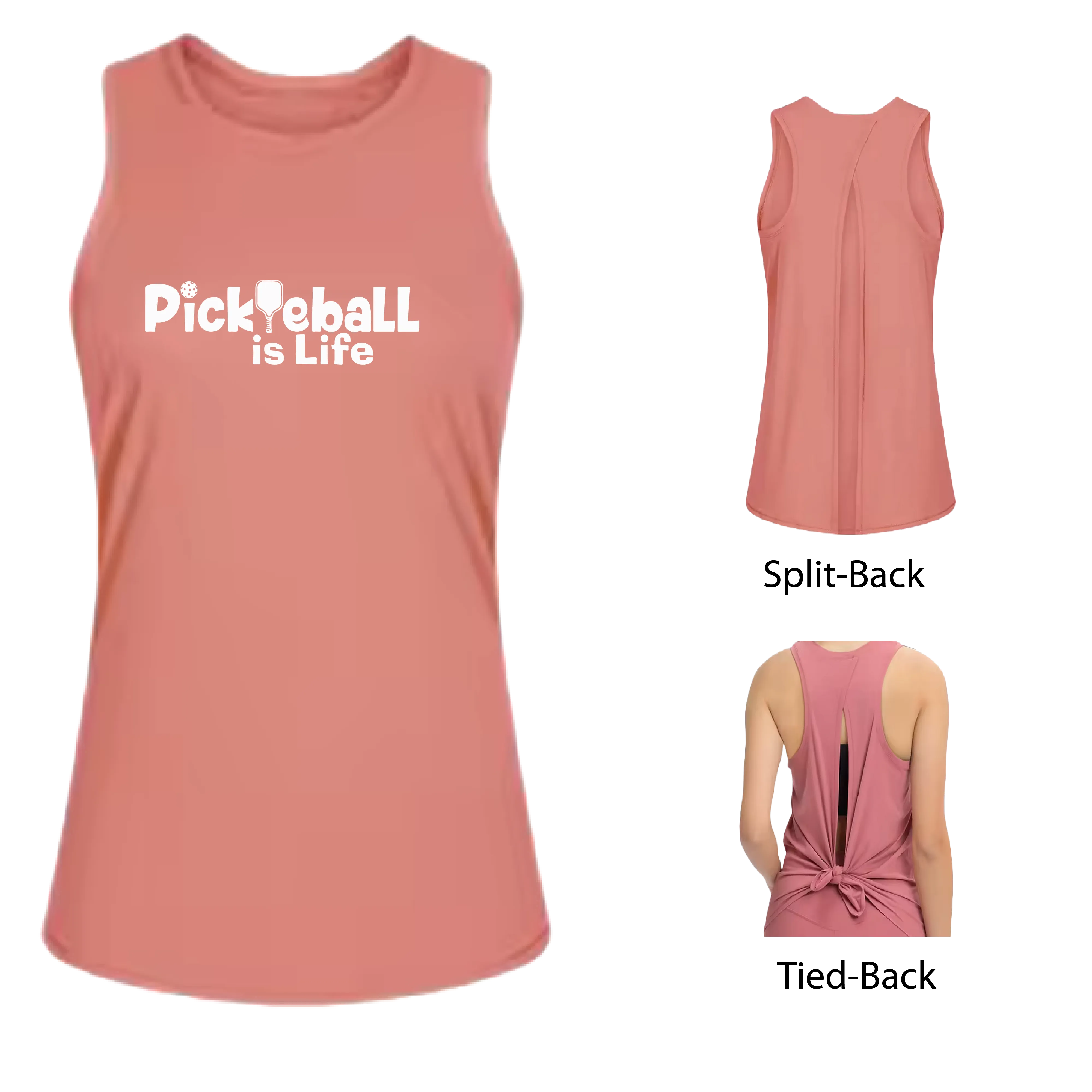 Pickleball is Life | Women's Split Back or Tied Back Pickleball Tank | 80/20 Nylon Spandex Mix