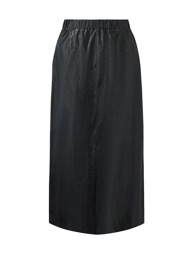 PU Leather Slit Women Column Skirt