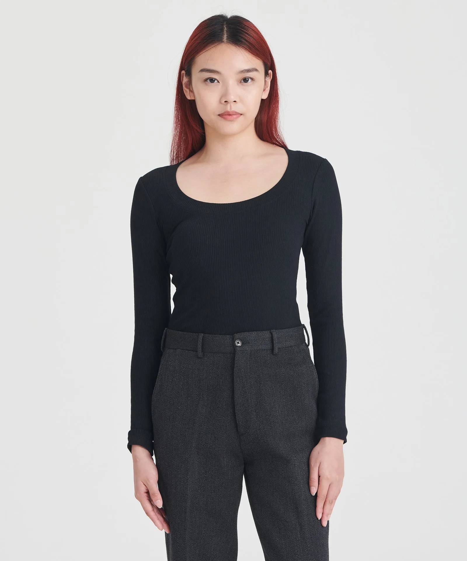 Ribbed Modal Cashmere Scoop Neck Top