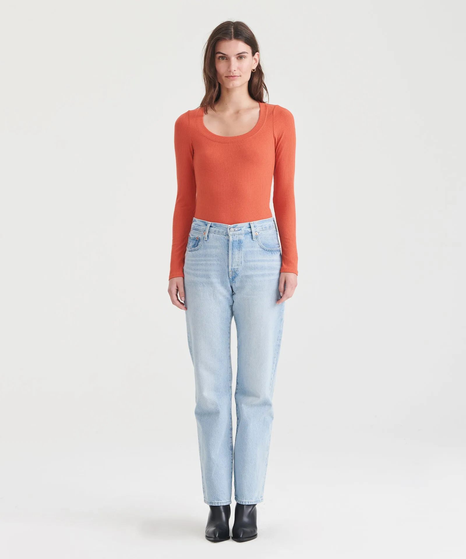 Ribbed Modal Cashmere Scoop Neck Top