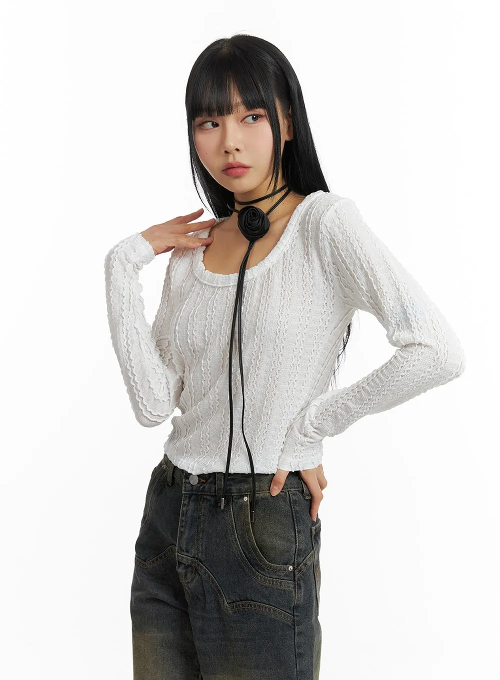 Round Neck Textured Long Sleeve CM407