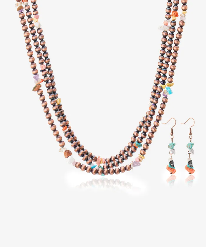 Rustic Couture's Beaded Layered Necklace Earrings Set