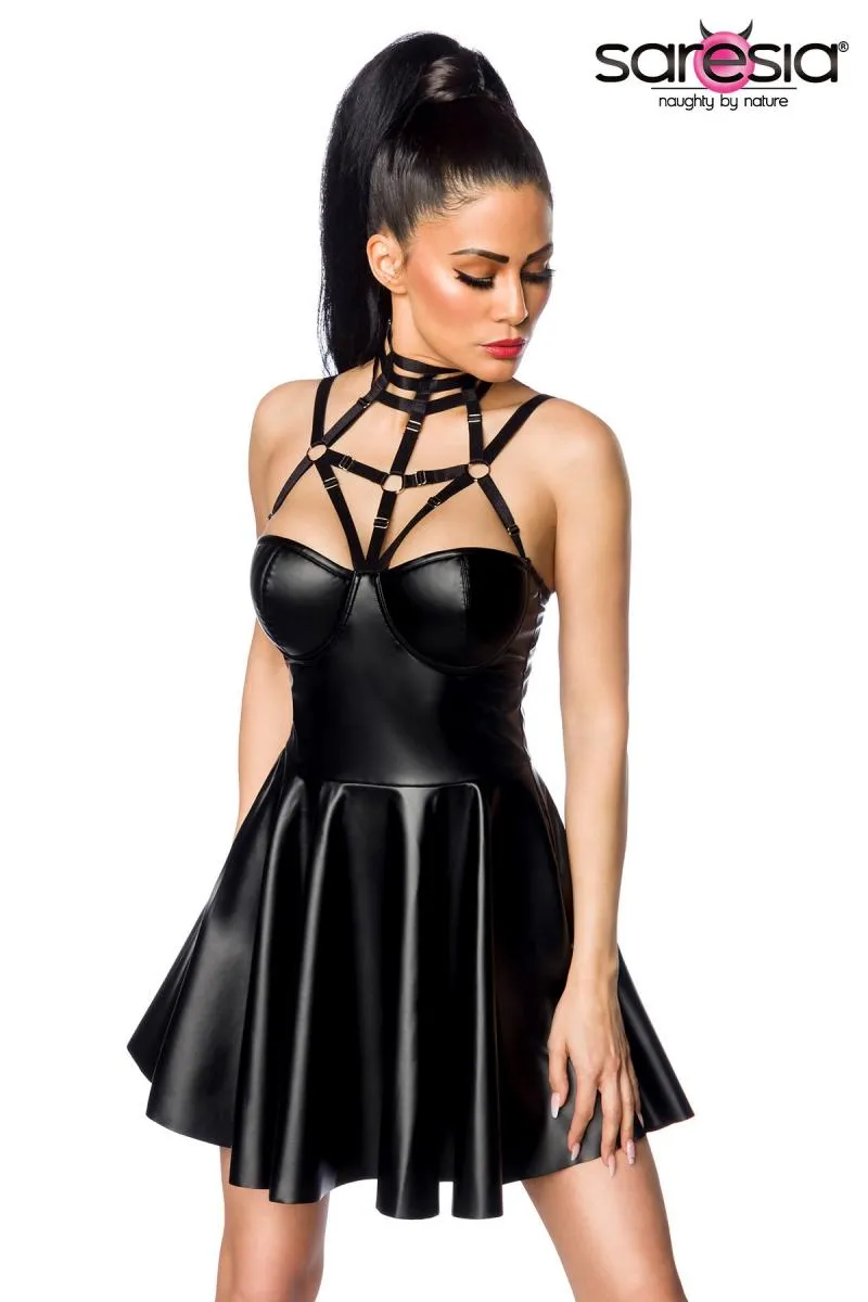 Saresia Harness Flared Mini Wetlook Dress