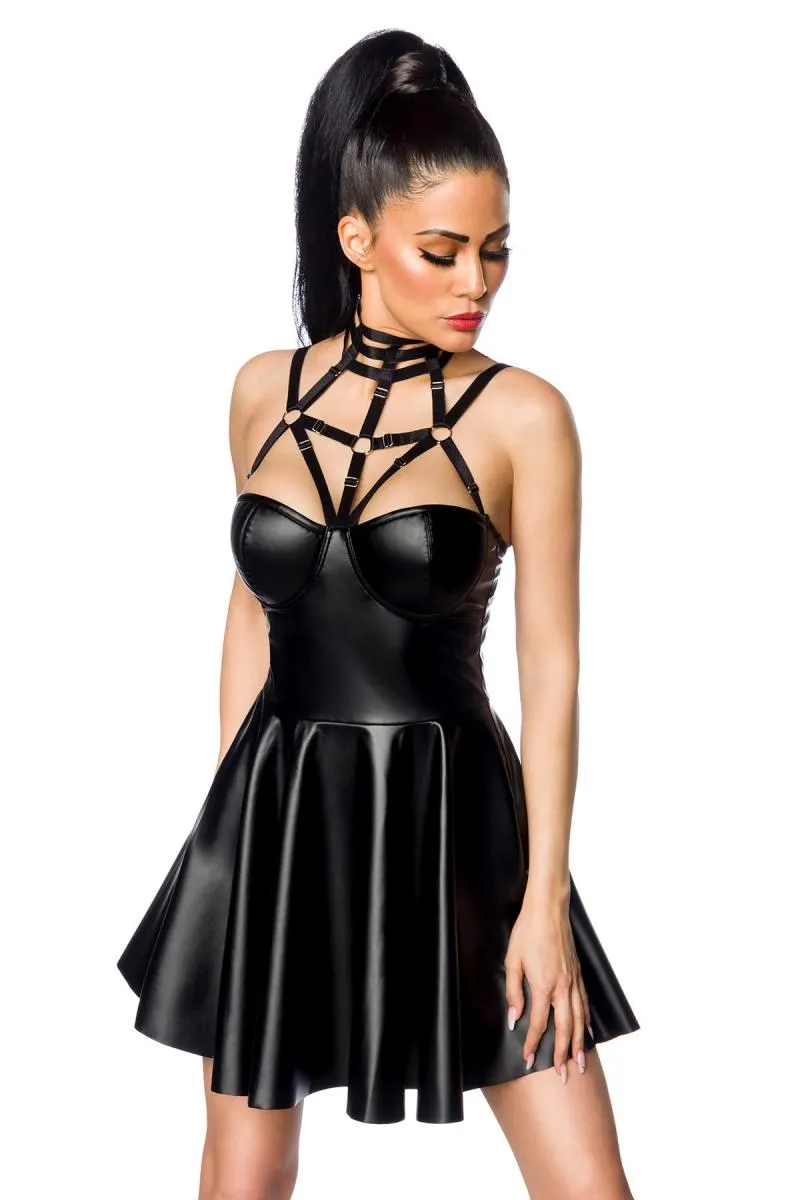 Saresia Harness Flared Mini Wetlook Dress