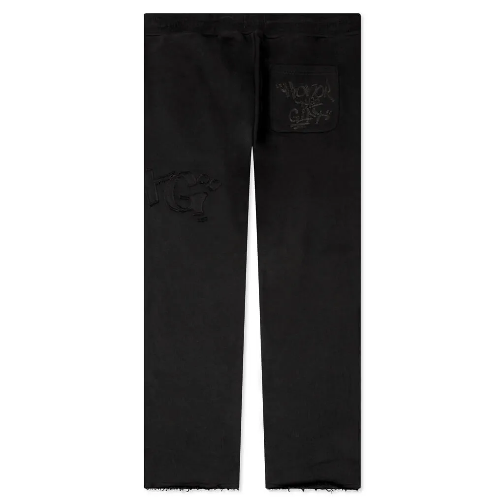 Script Embroidered Sweats - Black