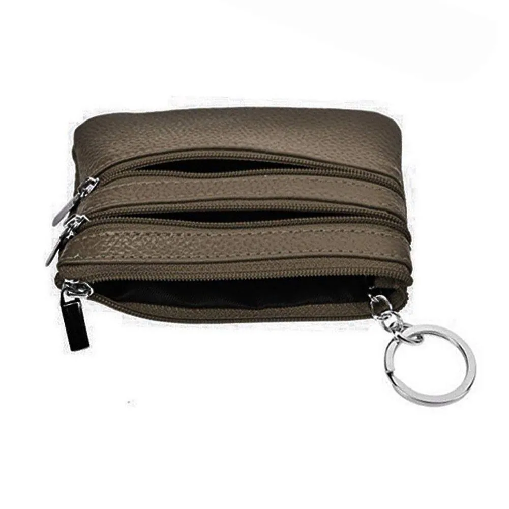 Small Leather 3 Zipper Coin Wallet