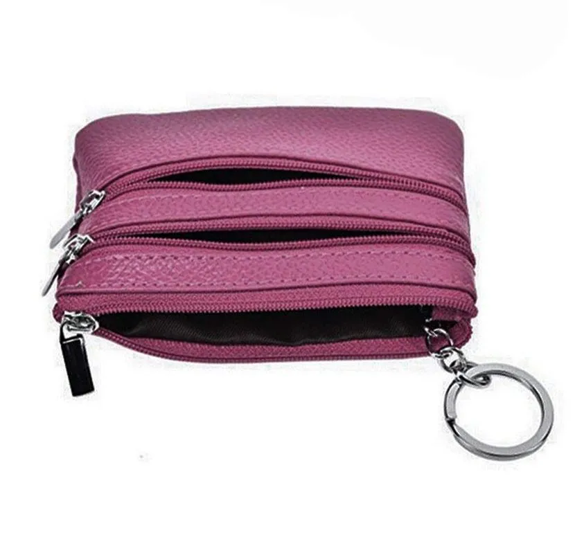 Small Leather 3 Zipper Coin Wallet