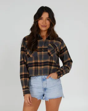 Stay Golden Charcoal Crop Flannel