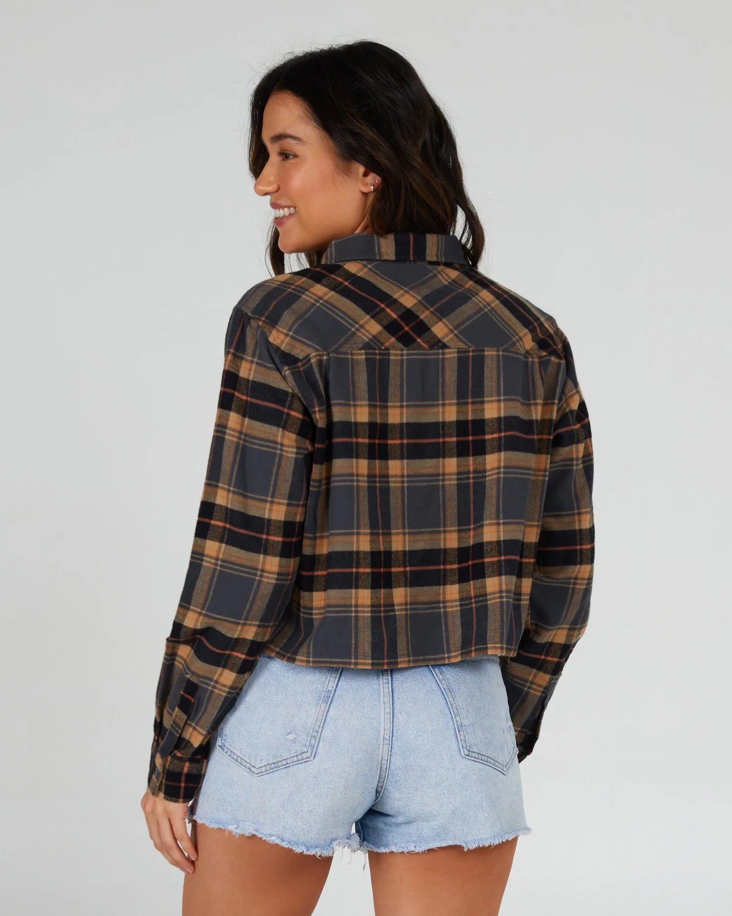 Stay Golden Charcoal Crop Flannel