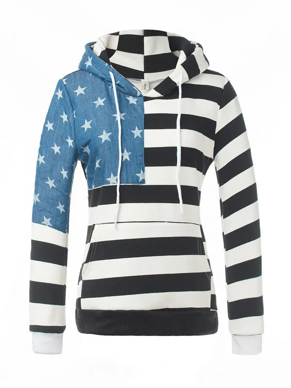 Striped Star Print Hooded Sweatshirt