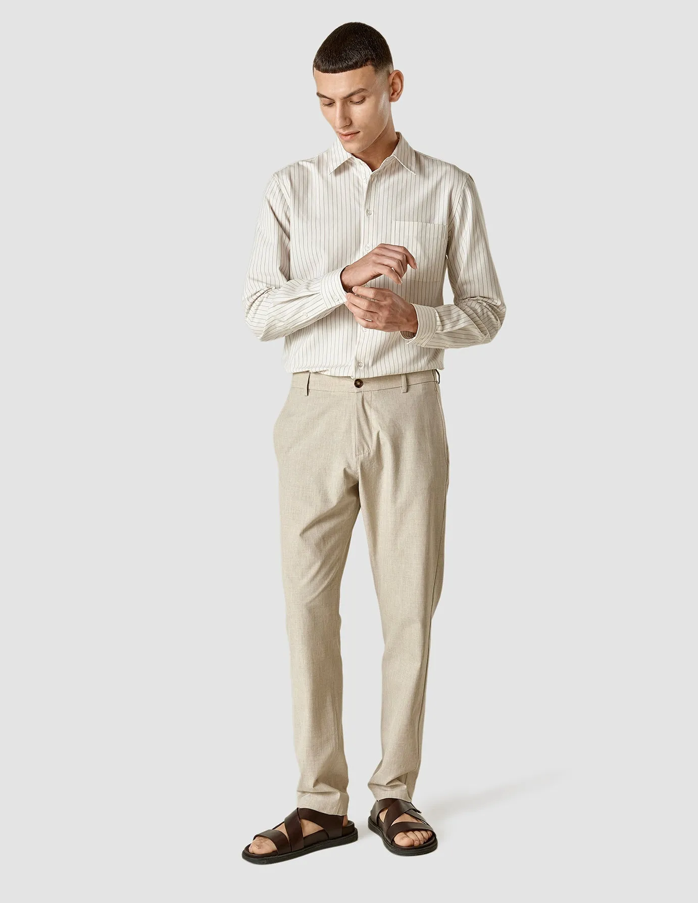 Tech Linen Casual Shirt Tan Pinstripe