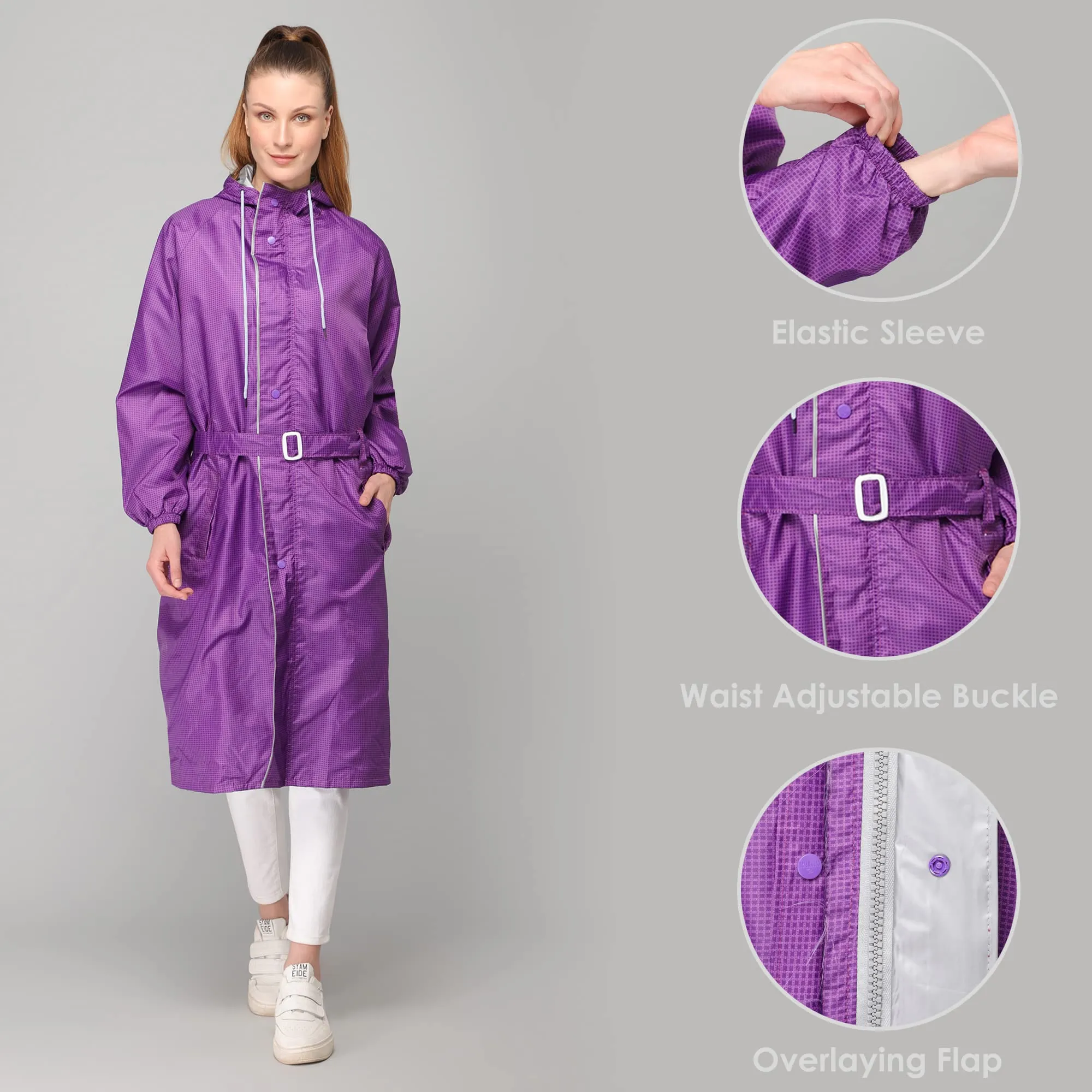 THE CLOWNFISH Aster Pro Series Womens Waterproof PVC Transparent Self Design Longcoat/Raincoat with Adjustable Hood (Pink, X-Large)