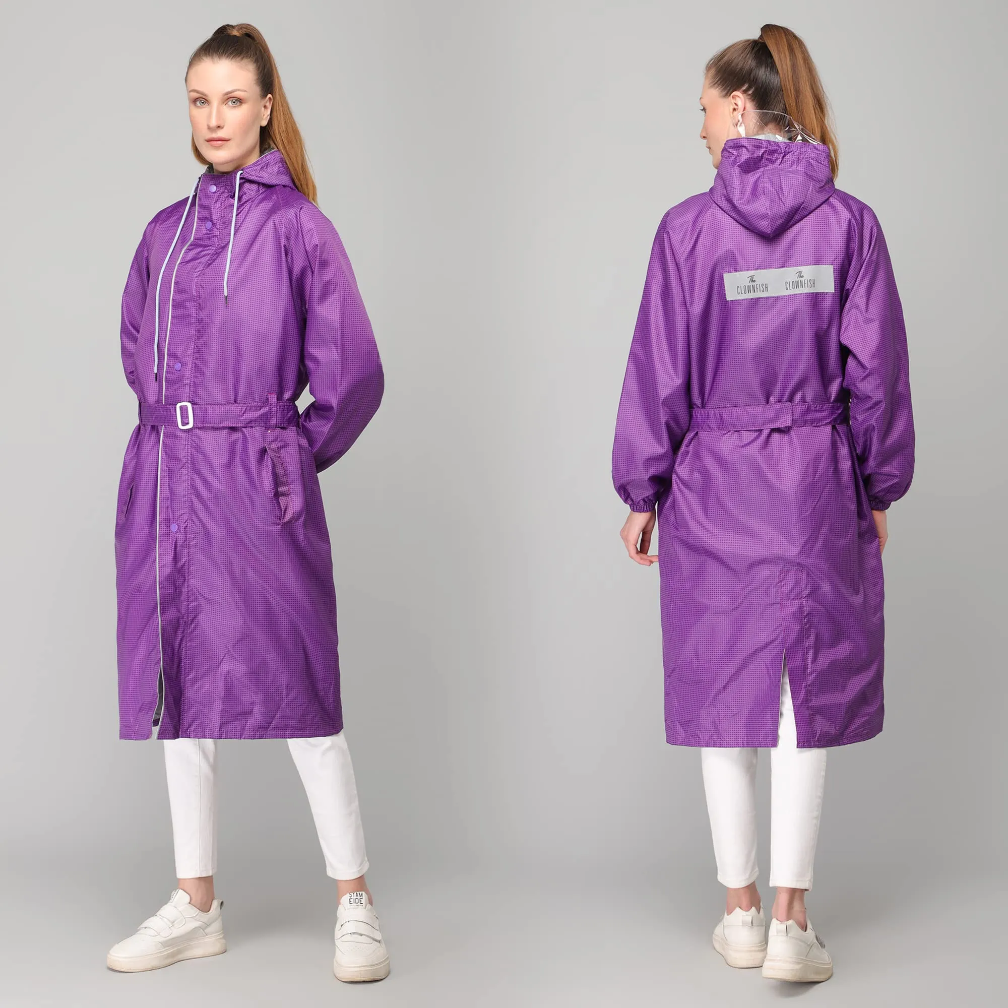 THE CLOWNFISH Aster Pro Series Womens Waterproof PVC Transparent Self Design Longcoat/Raincoat with Adjustable Hood (Pink, X-Large)