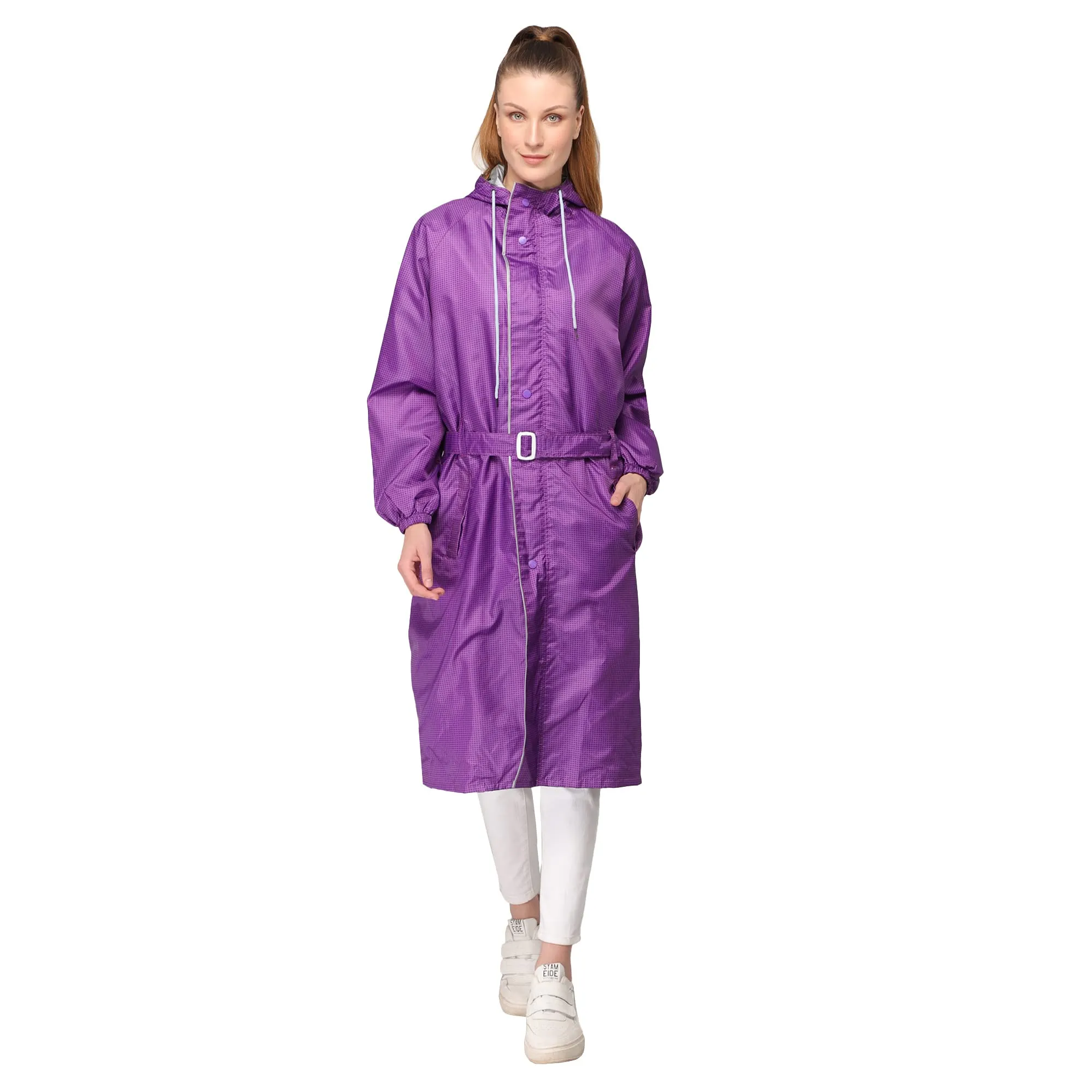 THE CLOWNFISH Aster Pro Series Womens Waterproof PVC Transparent Self Design Longcoat/Raincoat with Adjustable Hood (Pink, X-Large)