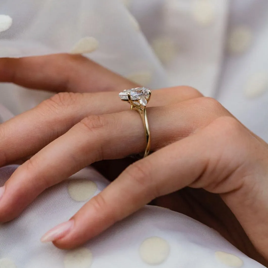 Three Stone Pear Cut Yellow Gold Anniversary Ring For Her