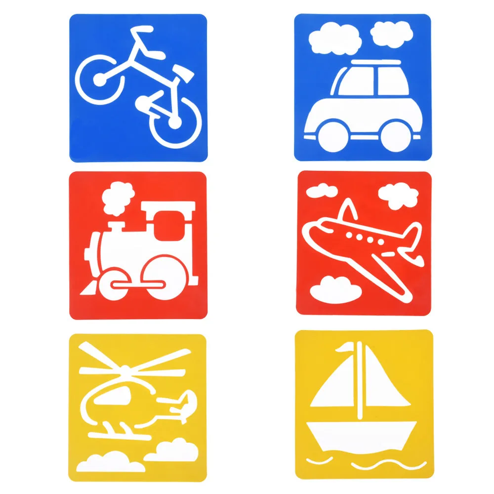 tibetara About 14*15cm Children's Transportation stencils set pvc Stencil cute Template Drawing stencil 6 each/lot