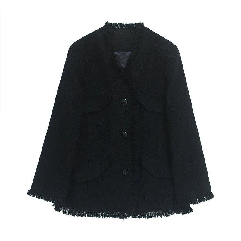 Tweed Cardigan Blazer Jacket Coat 2 Colors Black White