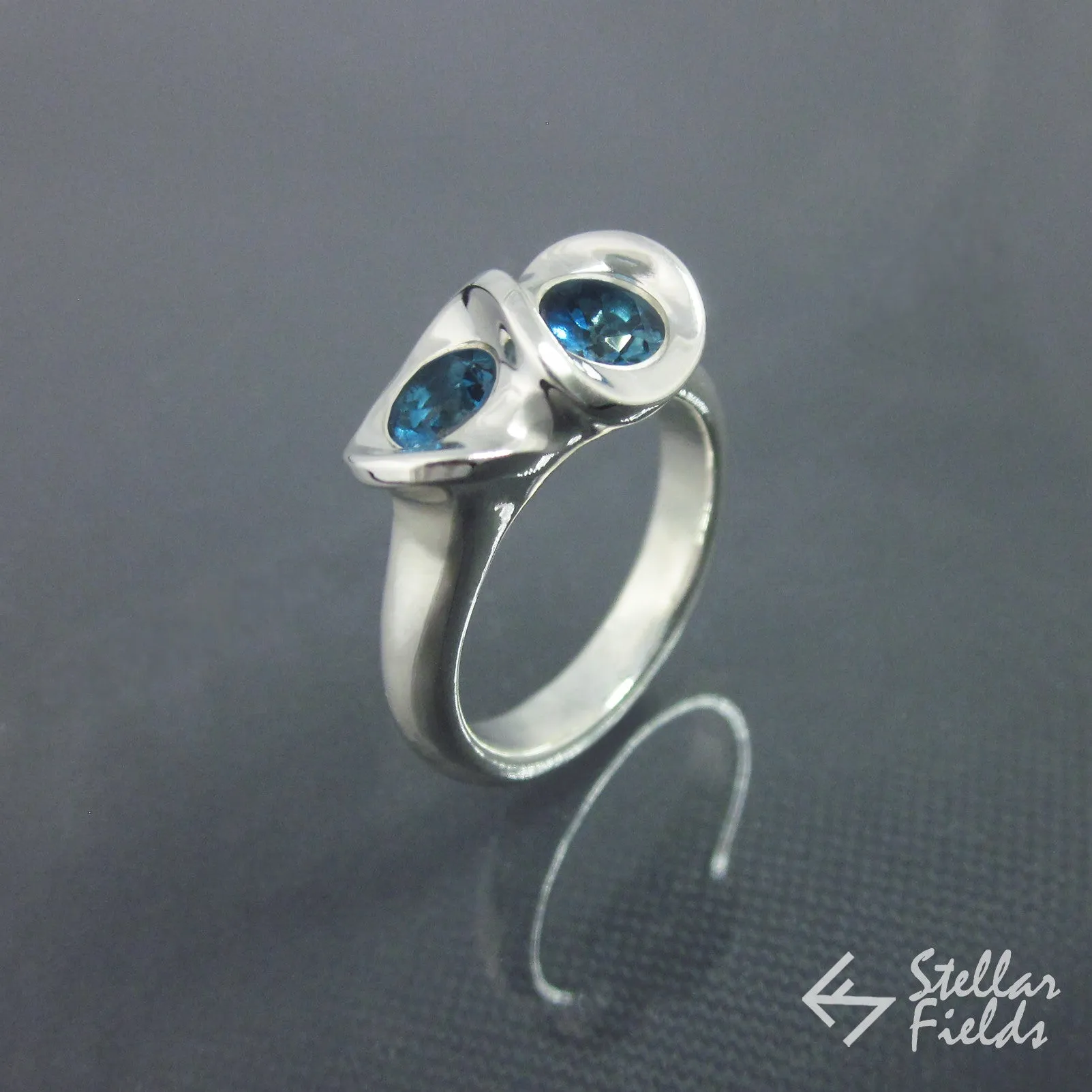 Two Stone Mobius Infinity Ring London Blue Topaz