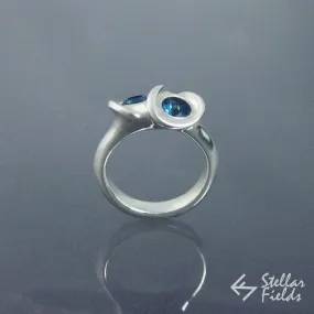 Two Stone Mobius Infinity Ring London Blue Topaz