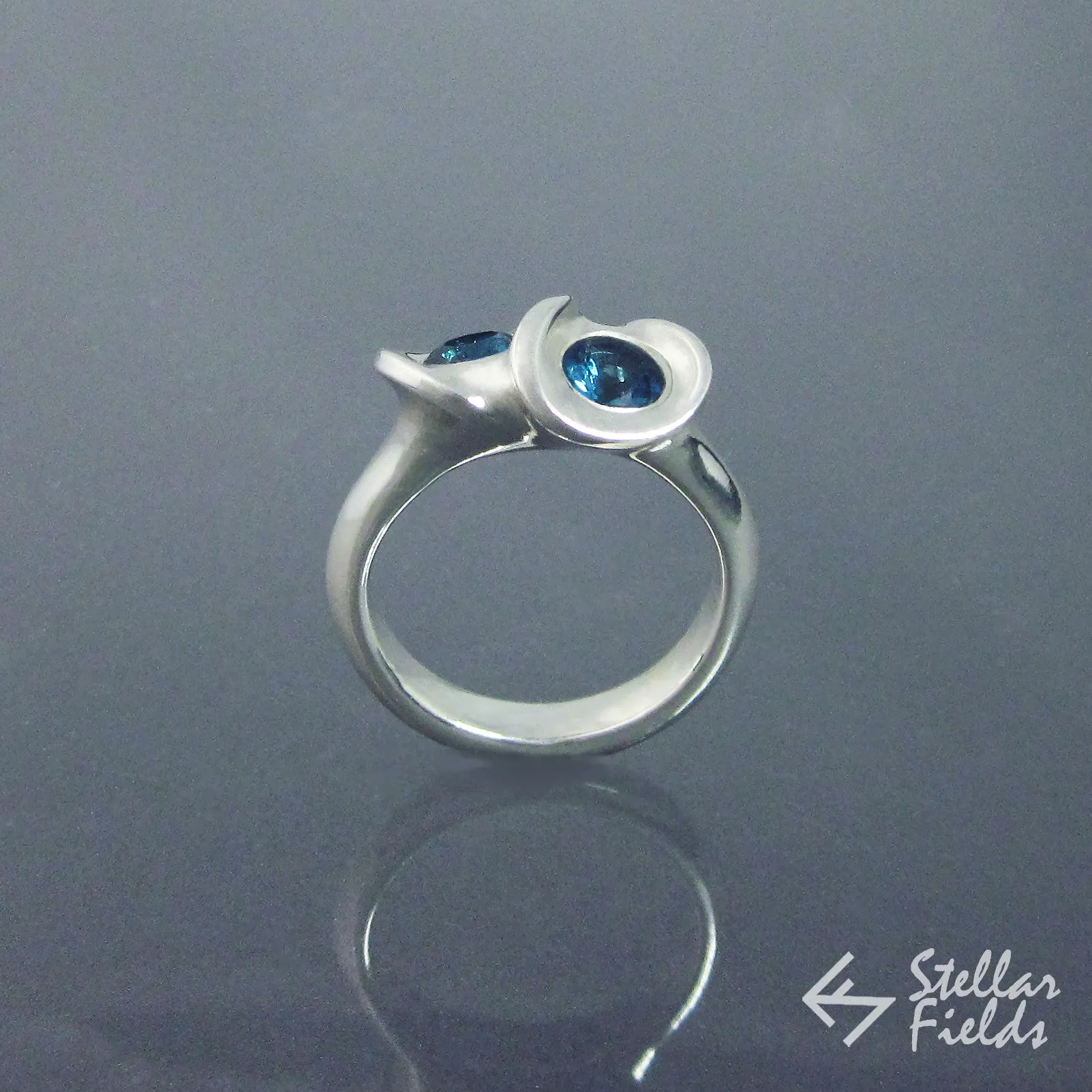 Two Stone Mobius Infinity Ring London Blue Topaz