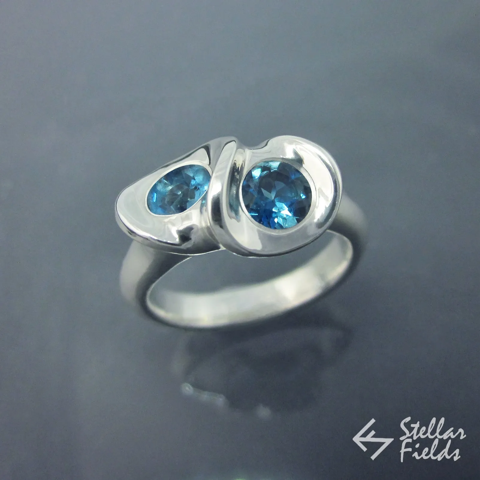 Two Stone Mobius Infinity Ring London Blue Topaz