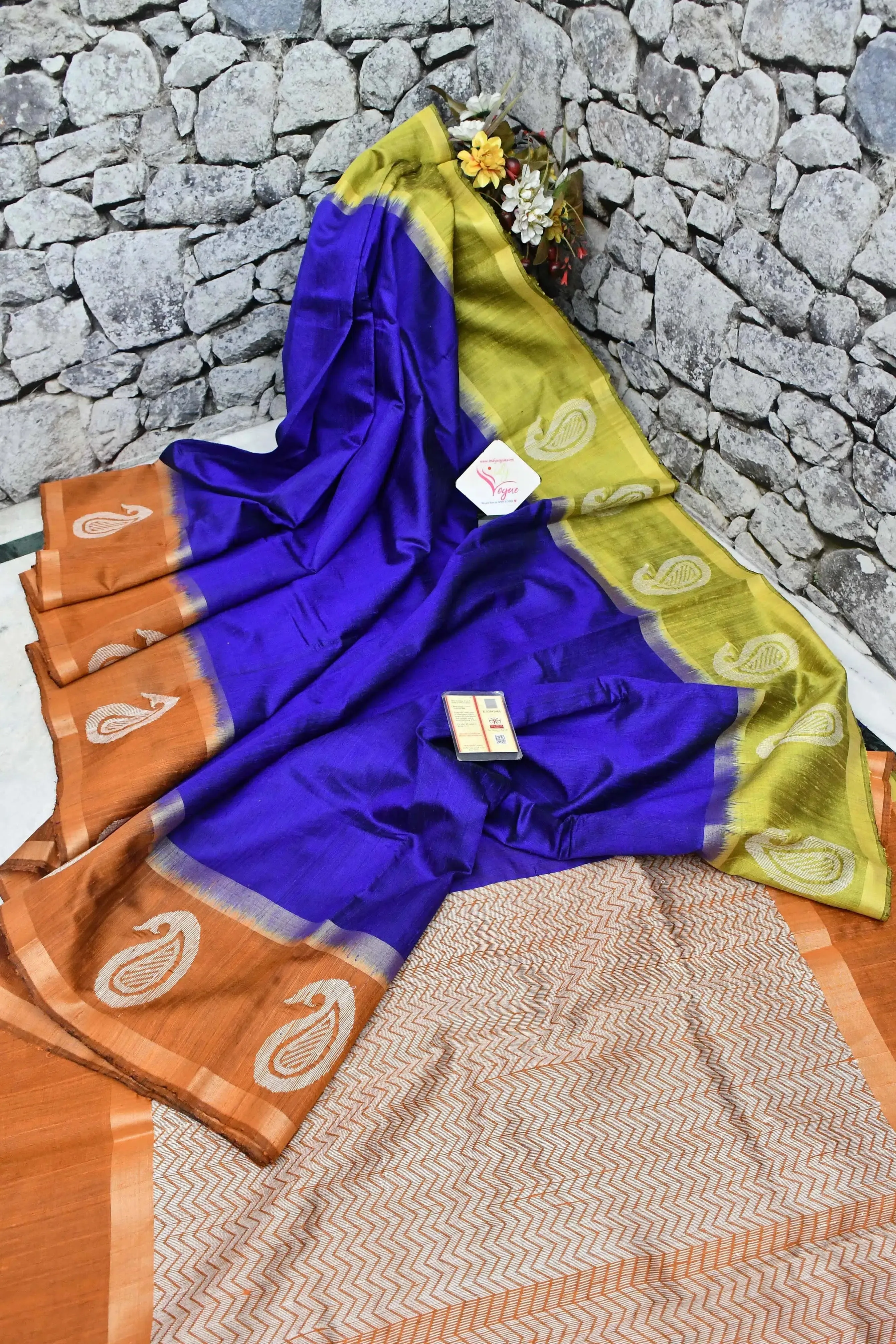 Ultramarine Blue Color Pure Raw Silk Saree with Ganga Jamuna Border