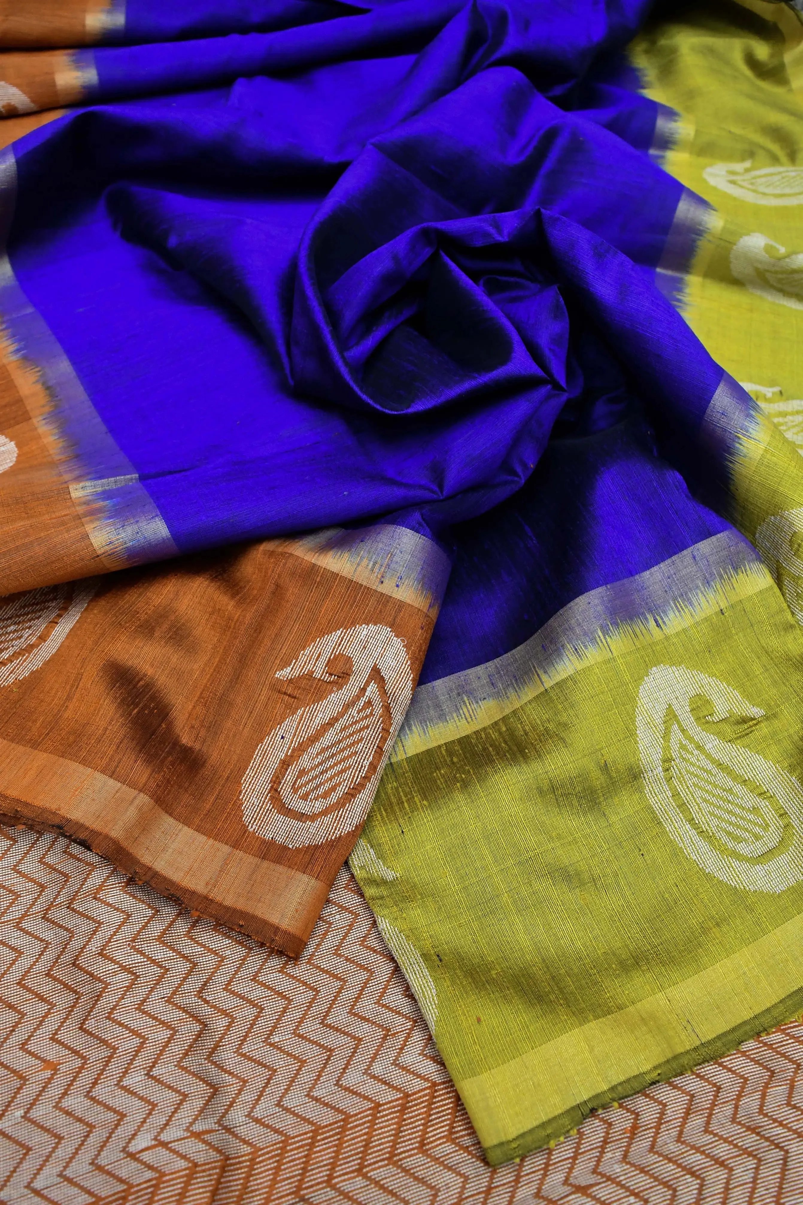 Ultramarine Blue Color Pure Raw Silk Saree with Ganga Jamuna Border