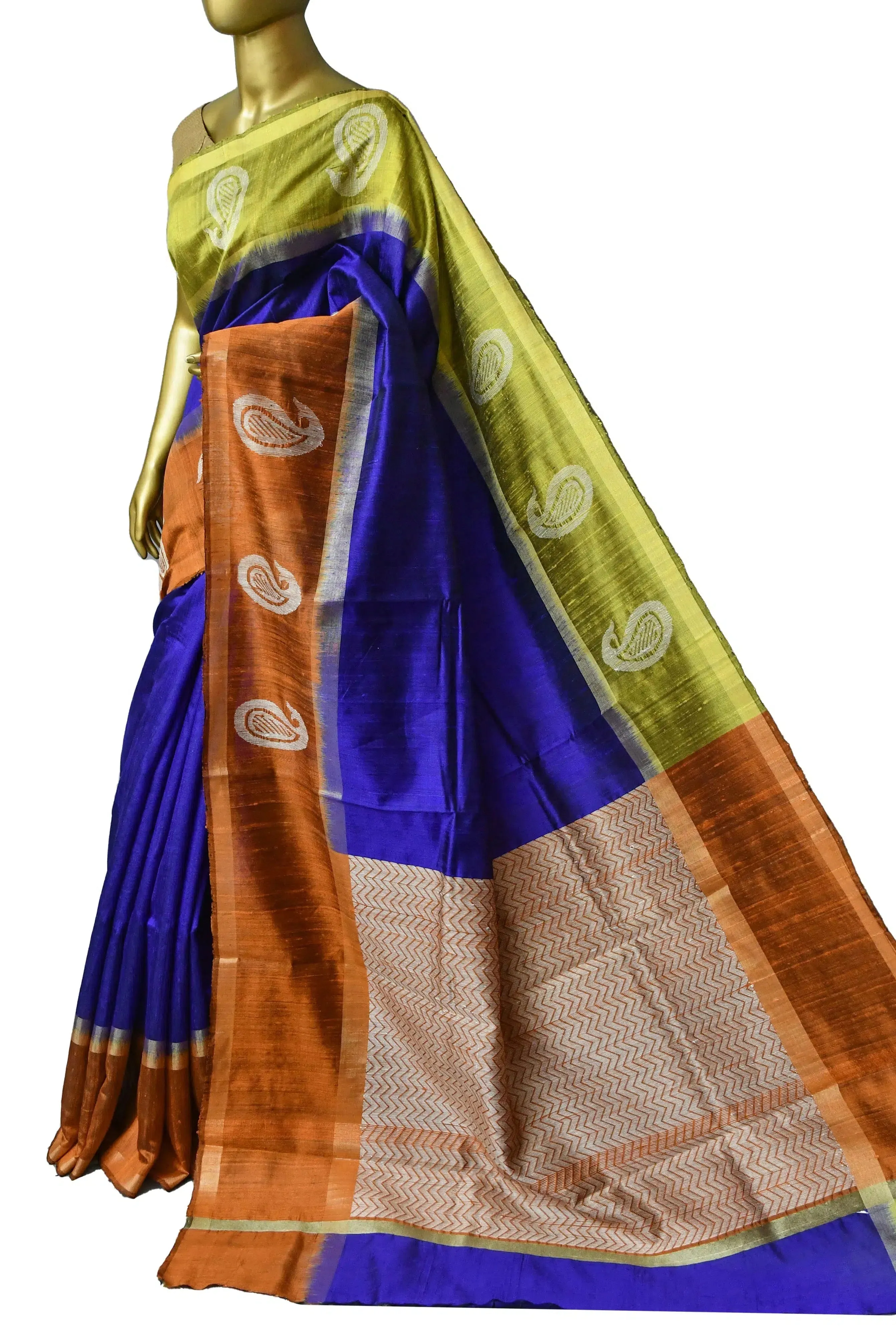 Ultramarine Blue Color Pure Raw Silk Saree with Ganga Jamuna Border