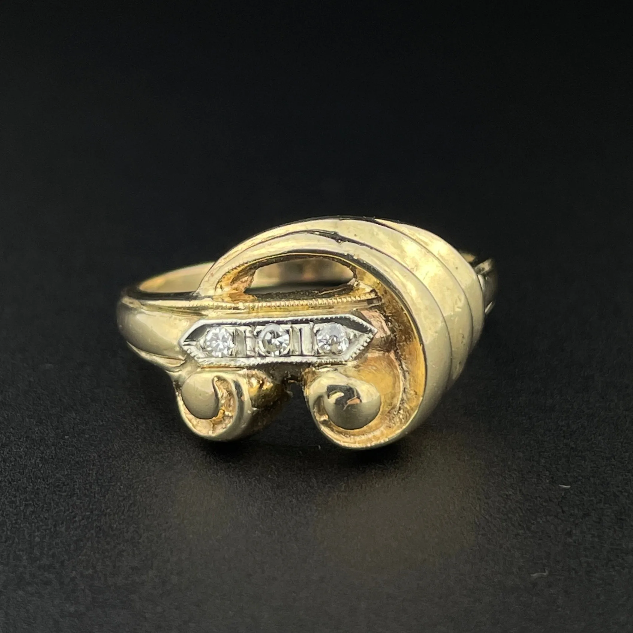 Vintage 14K Gold Three Stone Diamond Ring