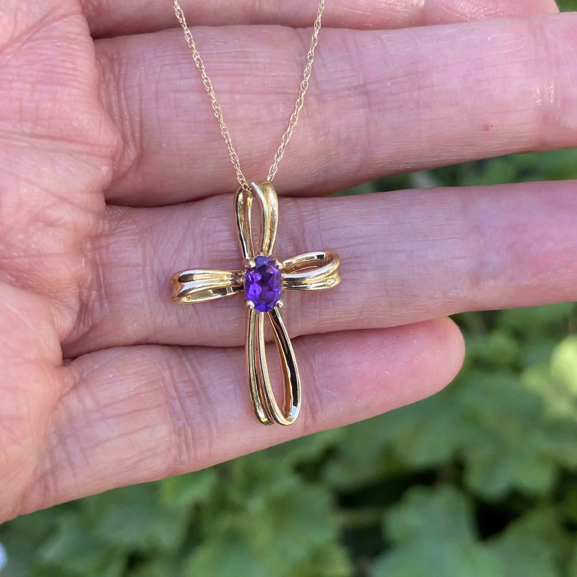 Vintage Amethyst Gold Cross Pendant Necklace