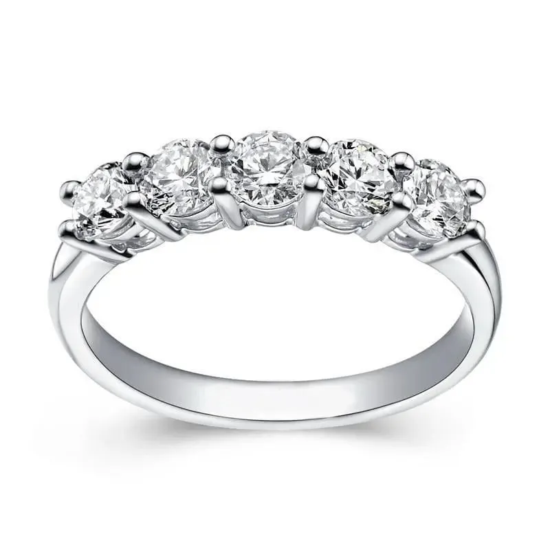 White Gold Plated Silver 5 Stone Moissanite Anniversary Ring 0.85ct