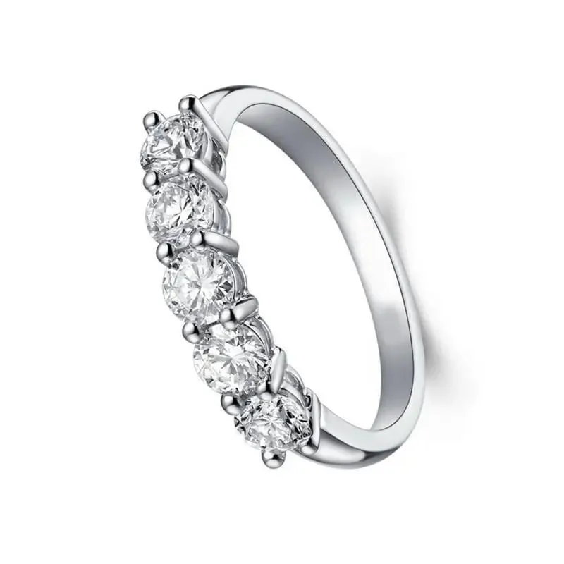 White Gold Plated Silver 5 Stone Moissanite Anniversary Ring 0.85ct