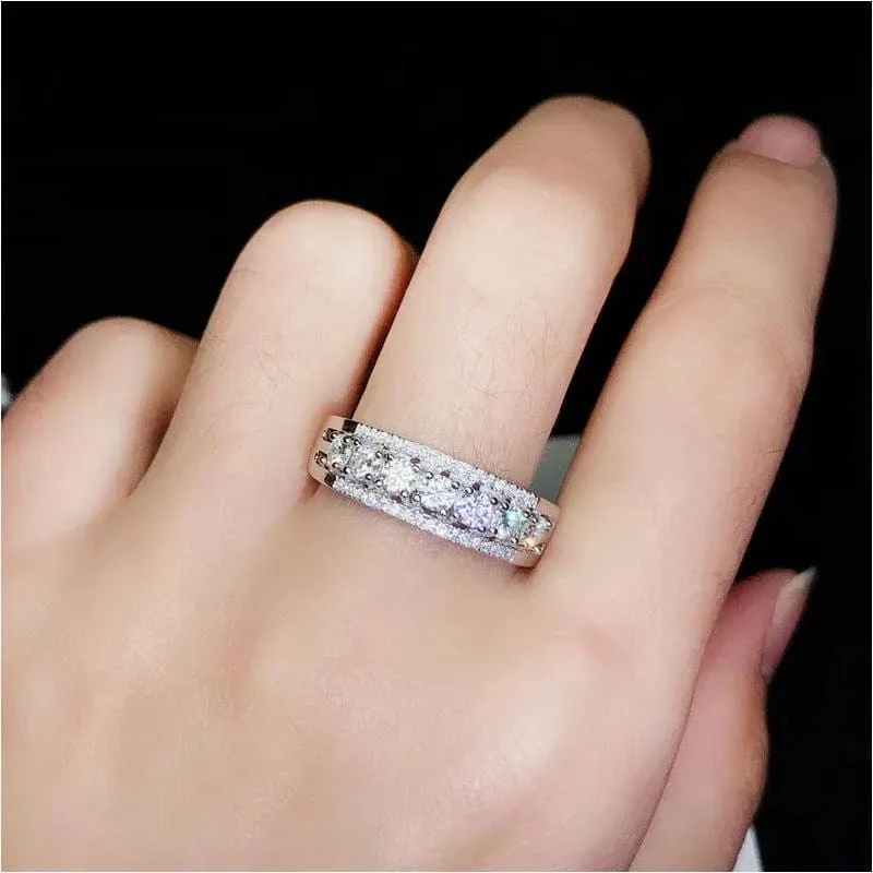 White Gold Plated Silver 7 Stone Moissanite Anniversary Ring 0.77ct