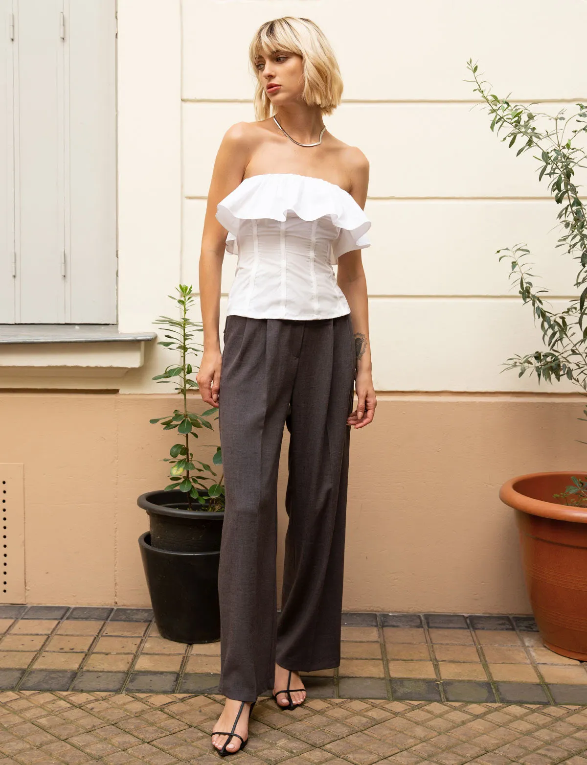 White Ruffled Corset Top