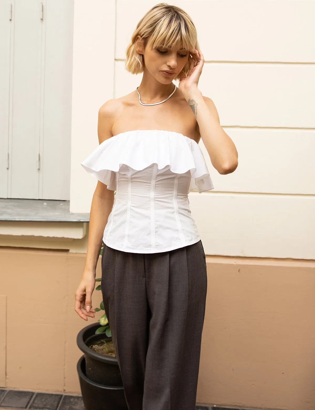 White Ruffled Corset Top