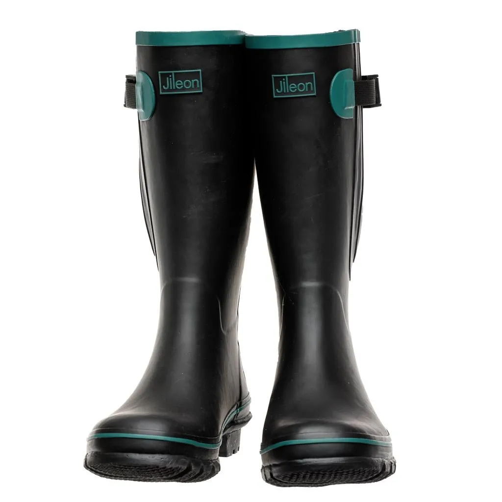 Wide Calf Wellies - Black with Teal Trim - Regular Fit in Foot and Ankle