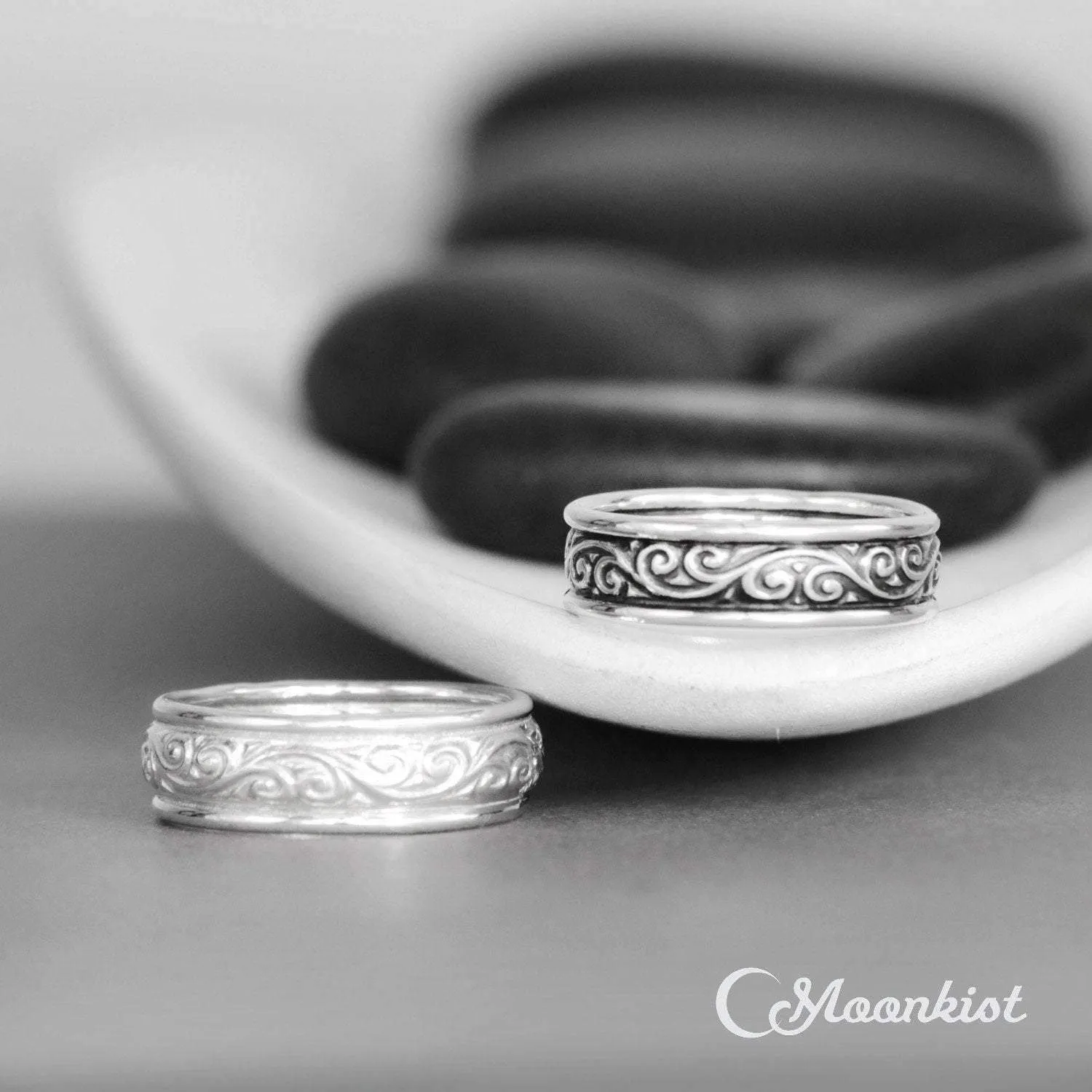 Wide Silver Vintage Flourish Wedding Ring | Moonkist Designs