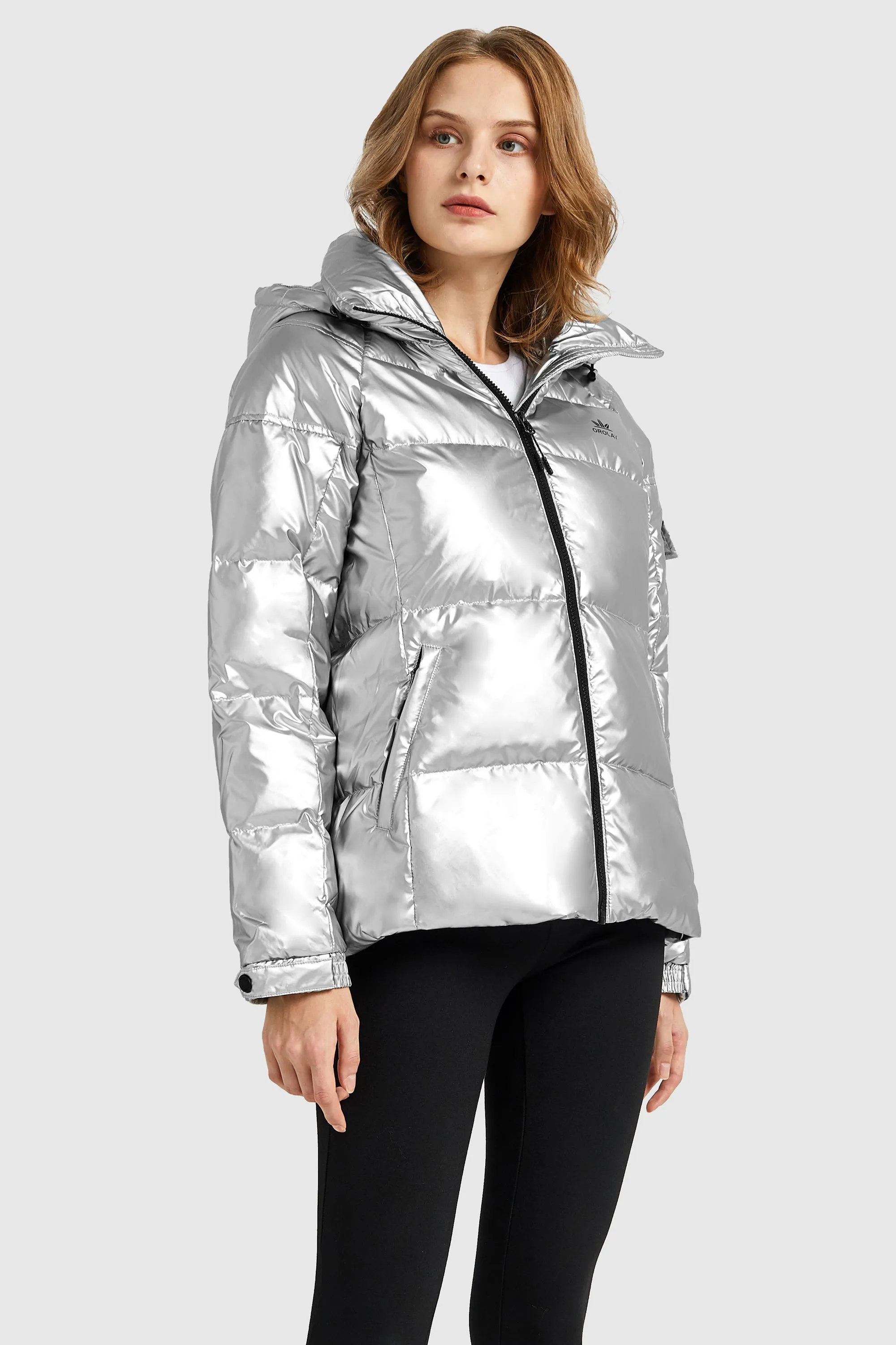 Winter Metallic Hooded Puffer Down Coat