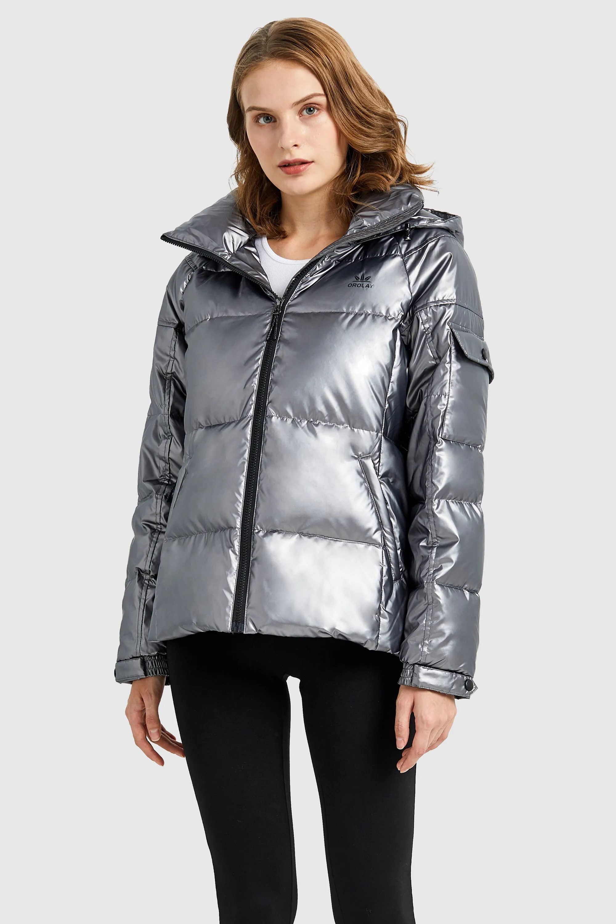 Winter Metallic Hooded Puffer Down Coat