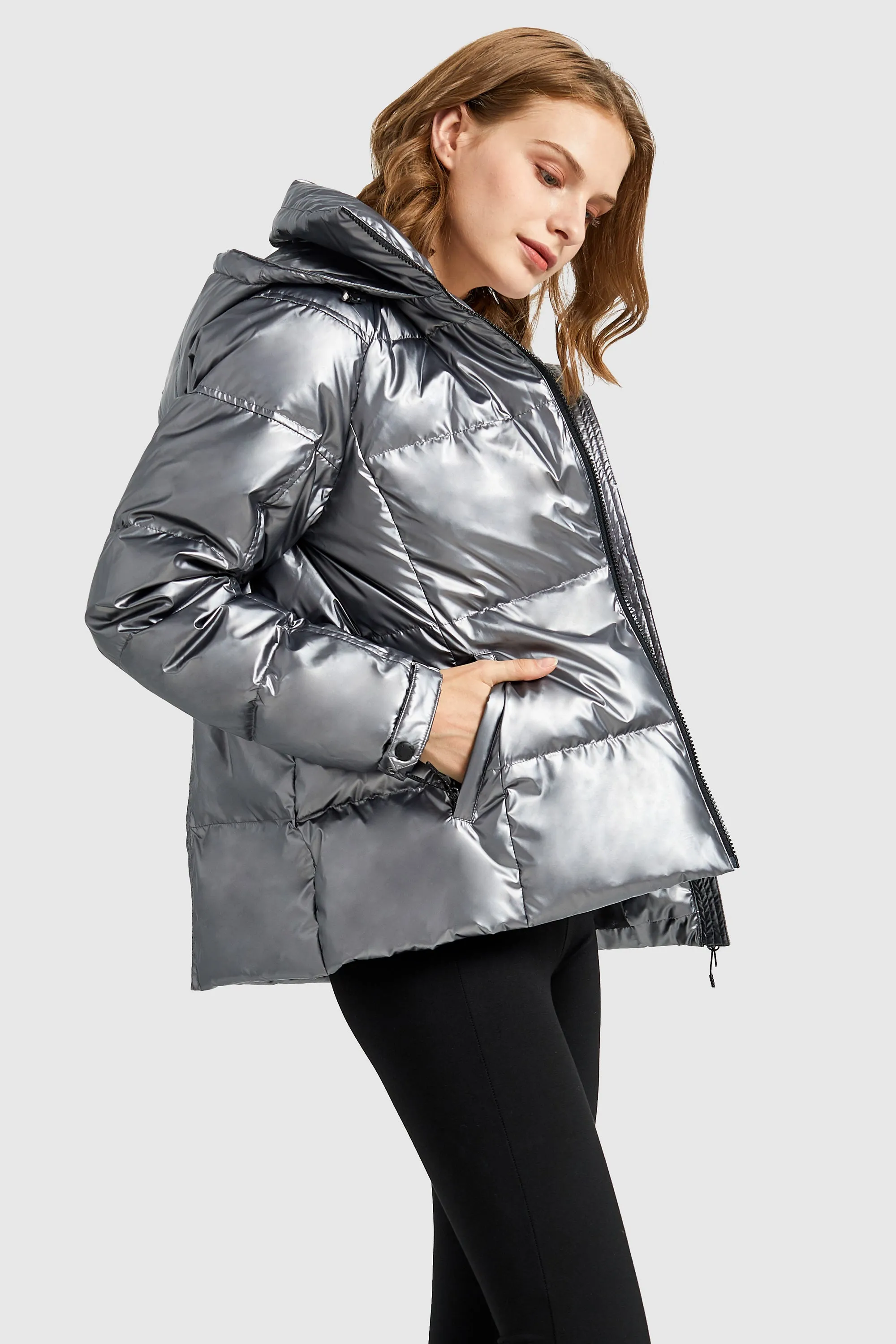 Winter Metallic Hooded Puffer Down Coat