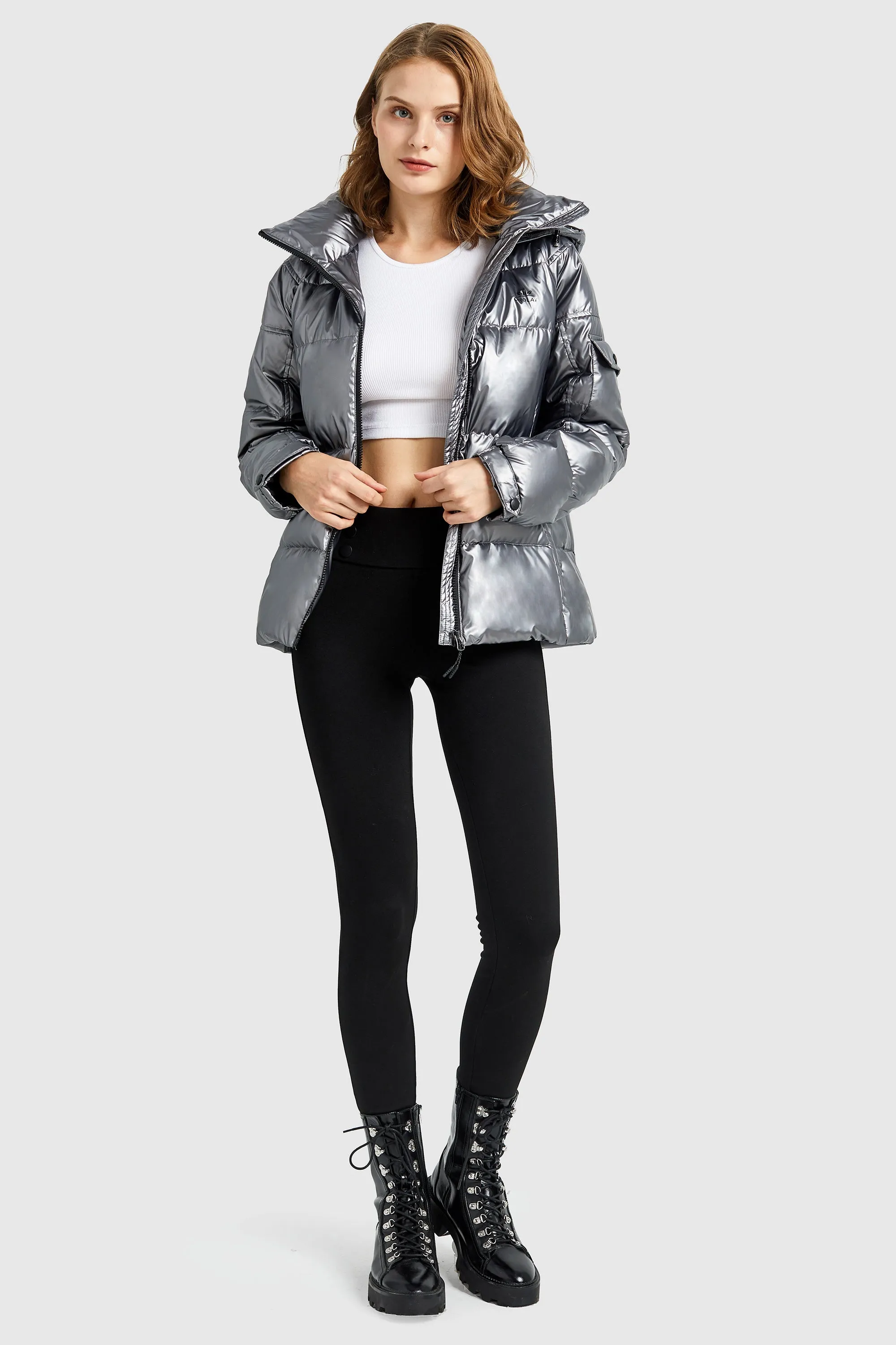 Winter Metallic Hooded Puffer Down Coat