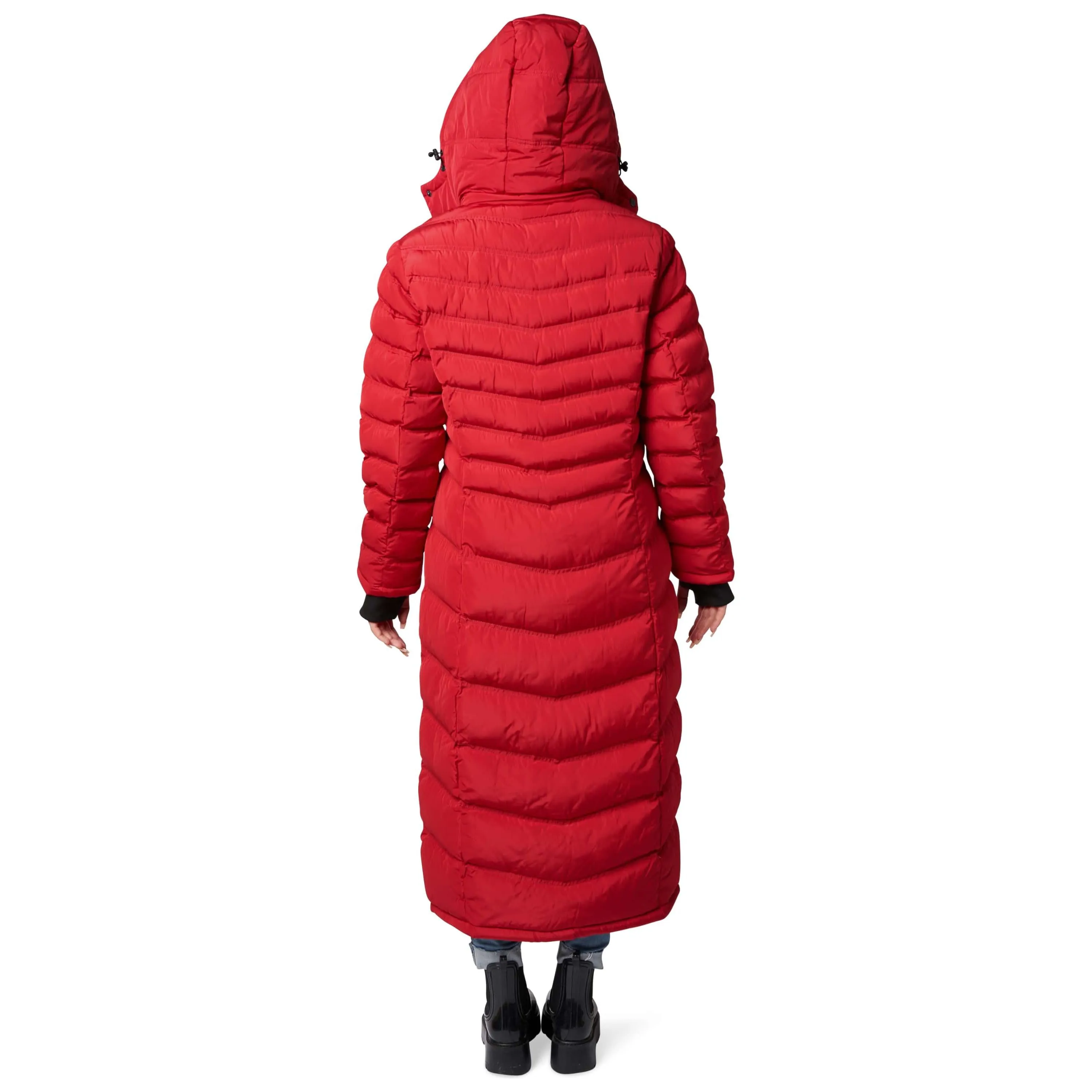 Women's Full Length Fleece Lined Puffer Long Coat with detachable hood.