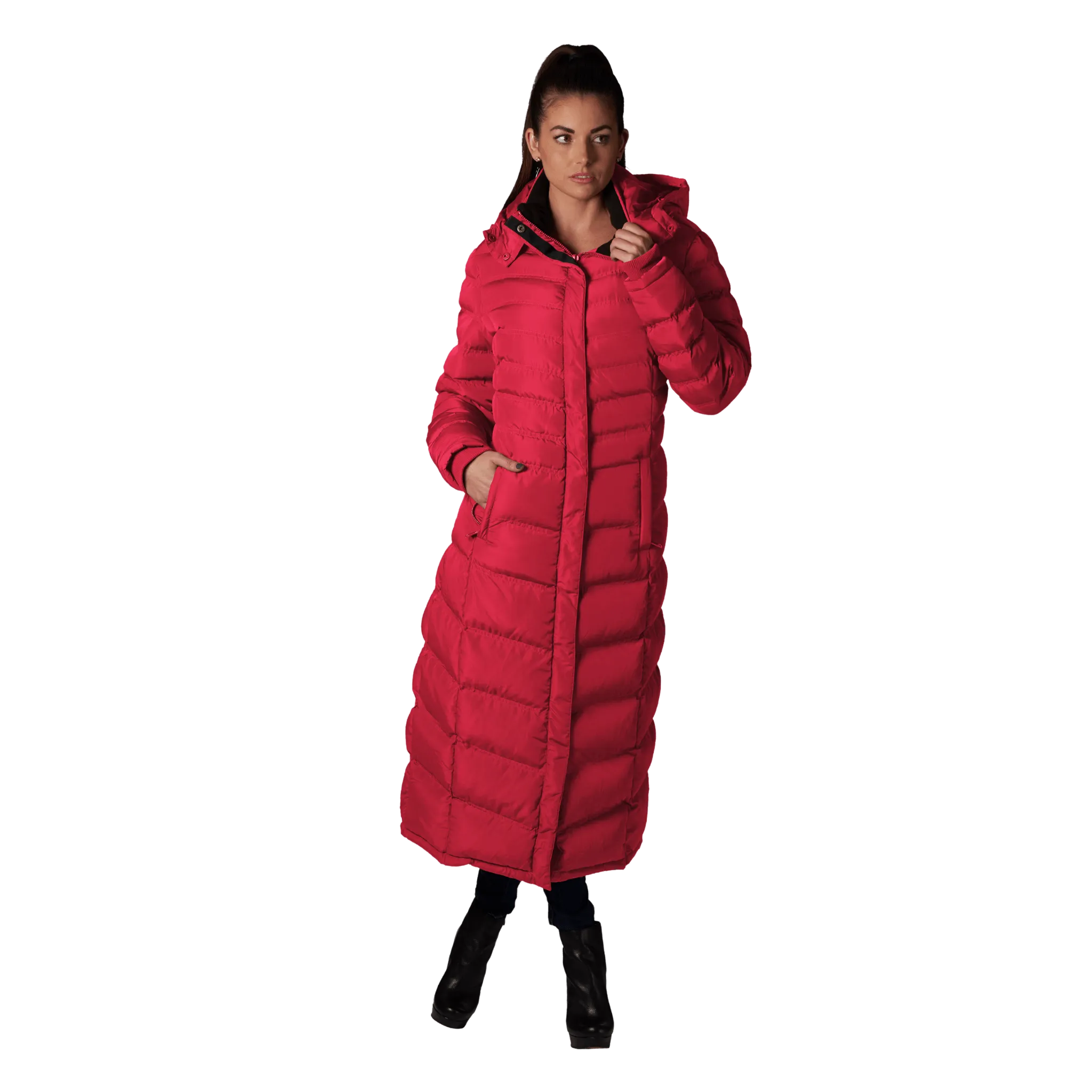 Women's Full Length Fleece Lined Puffer Long Coat with detachable hood.