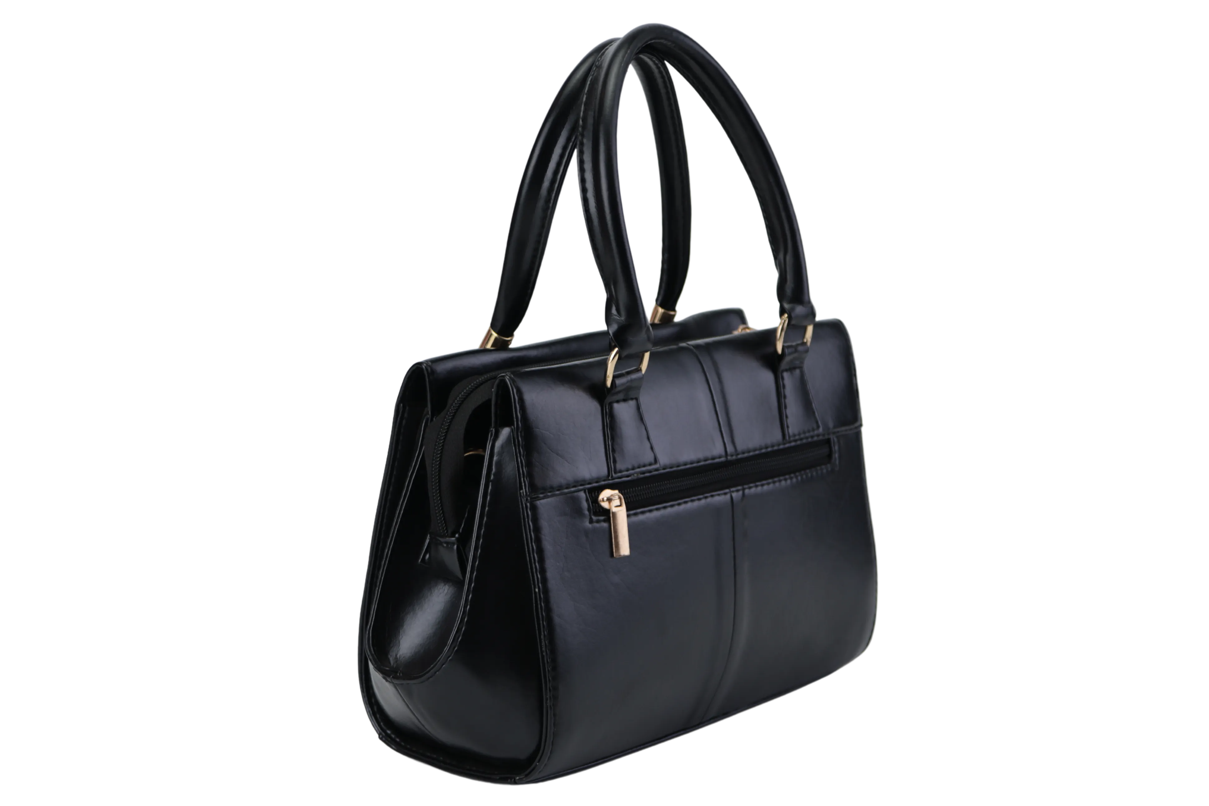 Women's PU Leather Handbag with Gold Strap and Handles