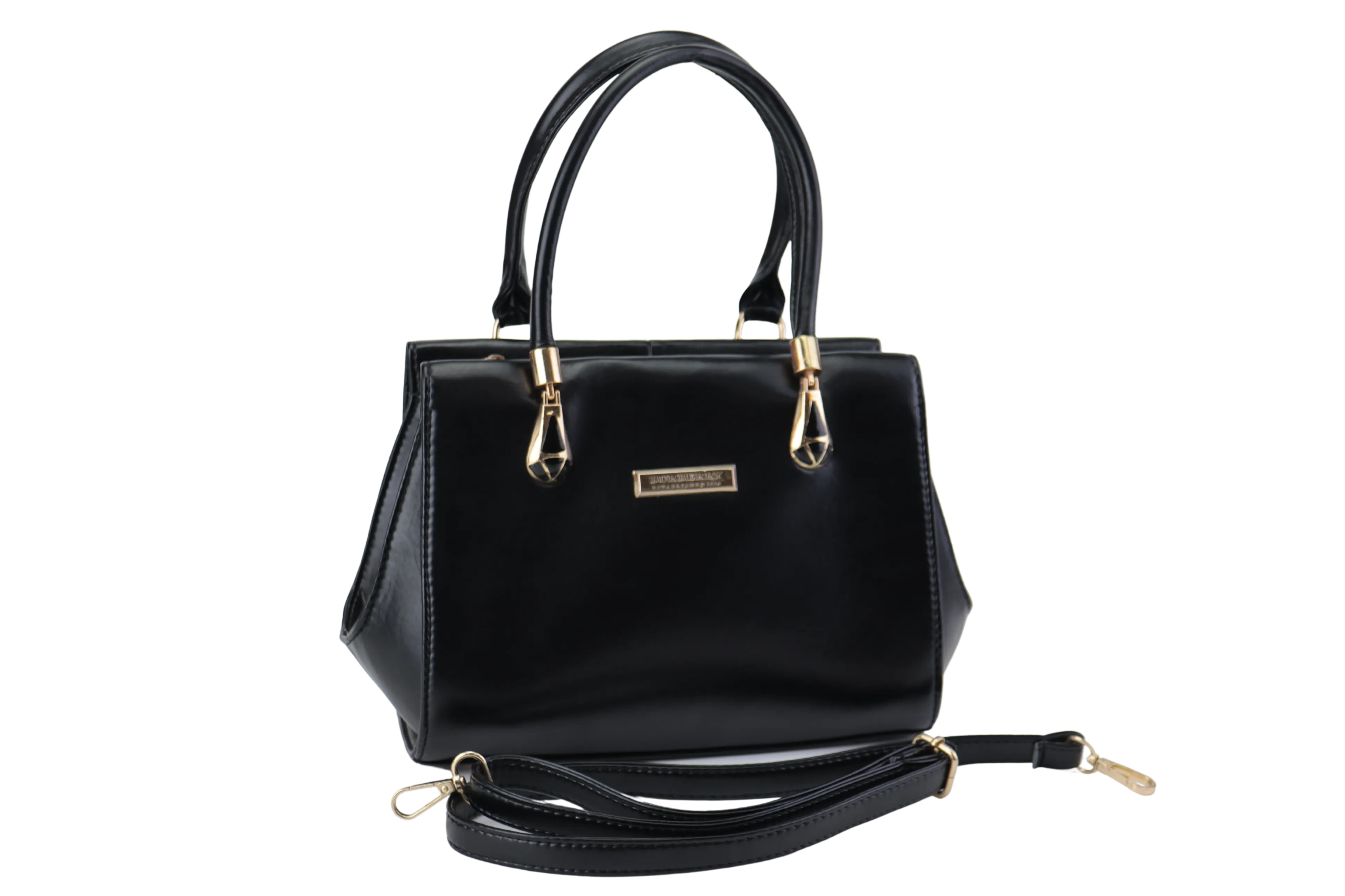 Women's PU Leather Handbag with Gold Strap and Handles